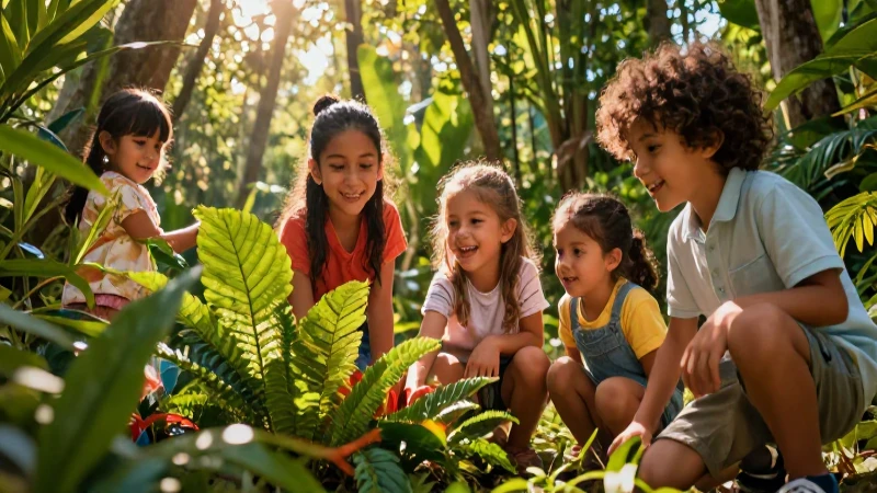 Fenómenos naturales: Aprendizaje divertido para preescolar 5 Niños exploran selva tropical con estética educativa
