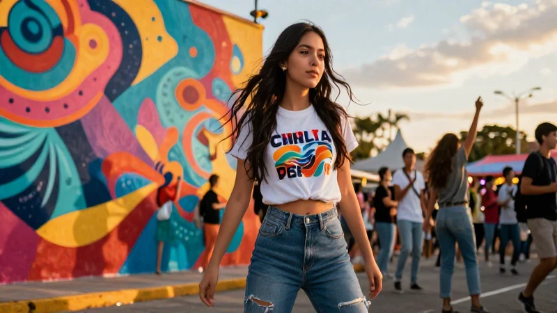 Estudiante mexicano vibrante frente a mural artístico