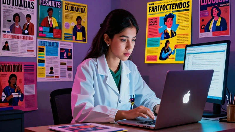 Estudiante investigadora concentrada en estudio vibrante