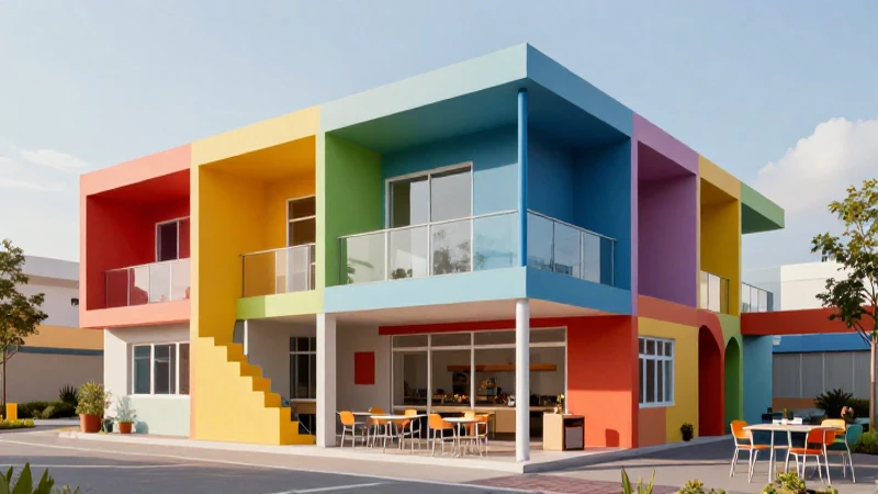 Arquitectura moderna y color en un aula vibrante