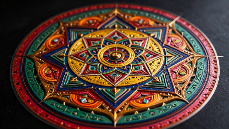 Mandala geométrico vibrante con iluminación cinemática