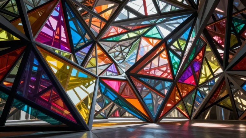 Figuras de Triángulos: Objetos y Propiedades Geométricas 6 Triángulos geométricos en diseño arquitectónico moderno y vibrante