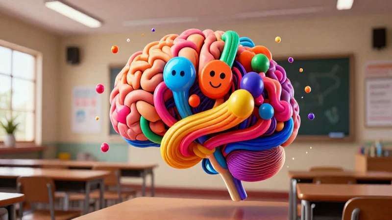 Cerebro vibrante en aula moderna con estética mexicana