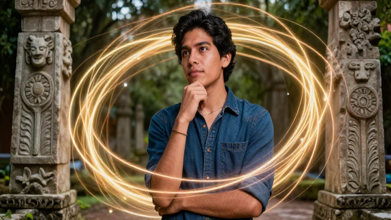 Académico mexicano con red intelectual luminosa y detallada