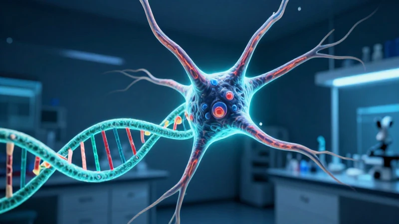Neurona y ADN holográfico en laboratorio futurista