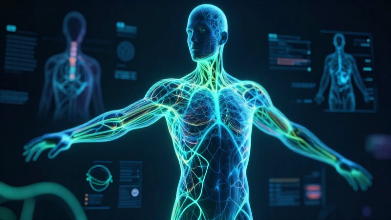 Figura humana abstracta con red neuronal bioluminiscente