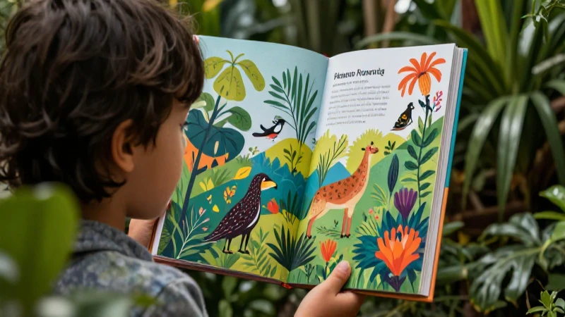 Flora y Fauna: Descubre La Molina con Abate Molina 6 Niño lee libro de naturaleza con estilo educativo