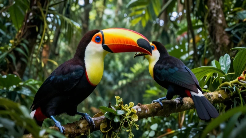 Tucán vibrante en selva tropical detallada