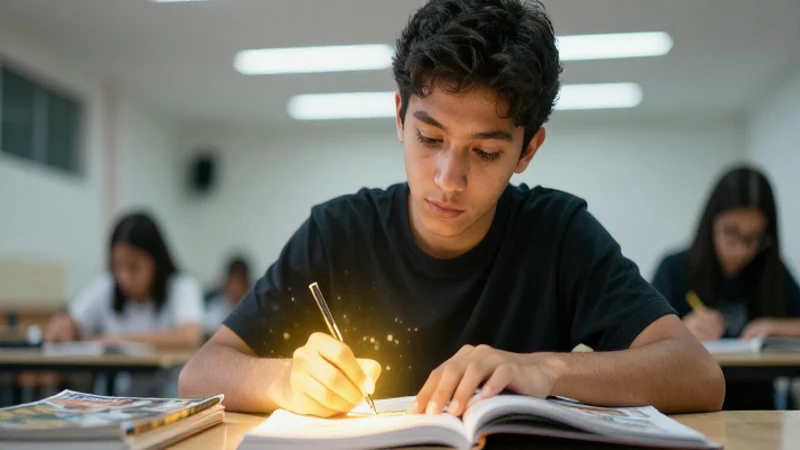 Retrato de estudiante enfocado con luz dorada