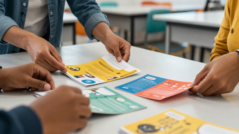 Distribución estratégica de folletos en un entorno educativo