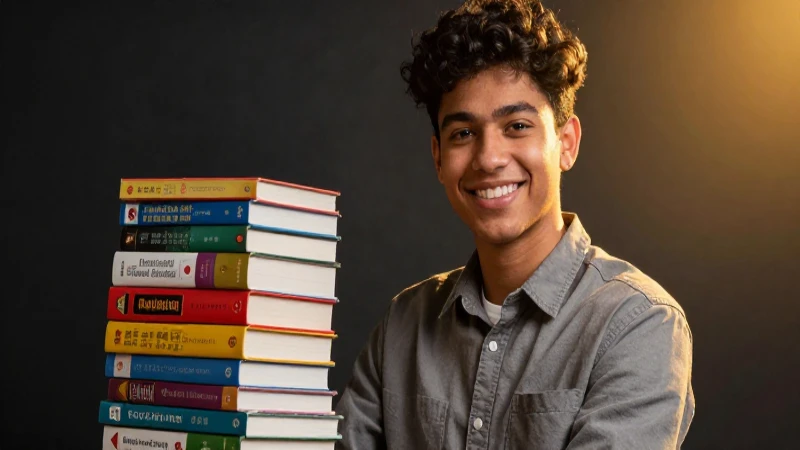 Estudiante con libros y foto profesional