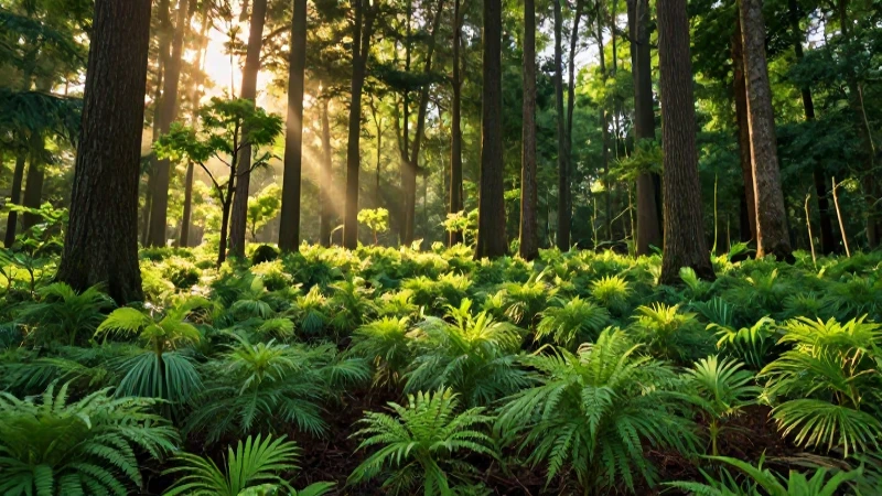 Bosque vibrante y restaurado al atardecer