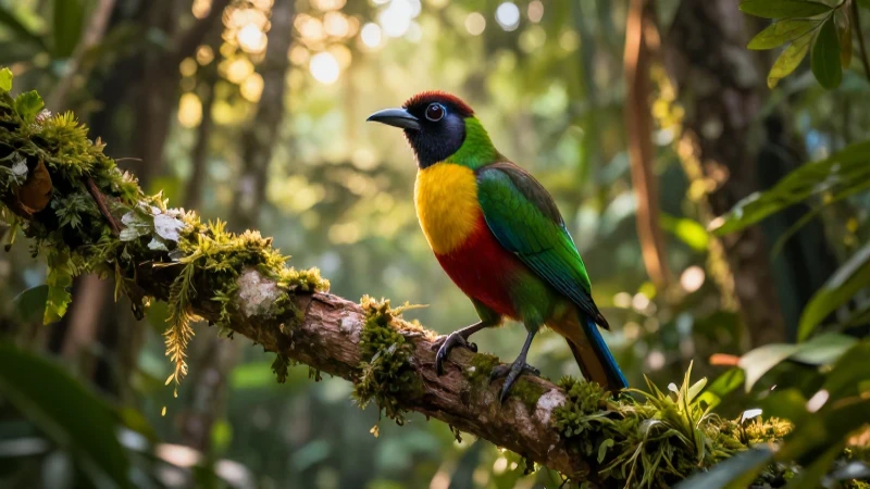 Avistamiento real de ave exótica en selva tropical