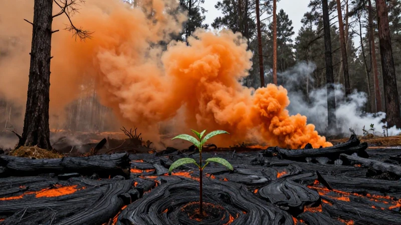 Bosque ardiente realista, con joven brote