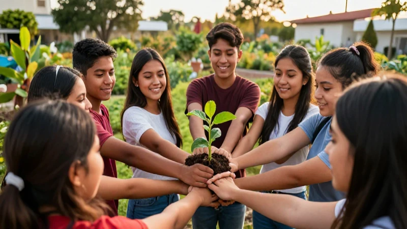 Formación Ciudadana: Clave para una Sociedad Responsable 6 Jóvenes mexicanos cultivan en un jardín vibrante