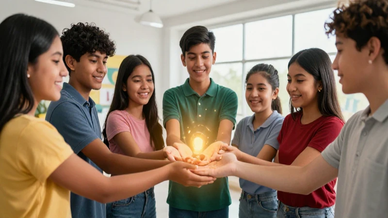 Jóvenes mexicanos colaboran en un espacio educativo brillante