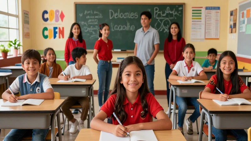 Niños mexicanos alegres promueven valores educativos
