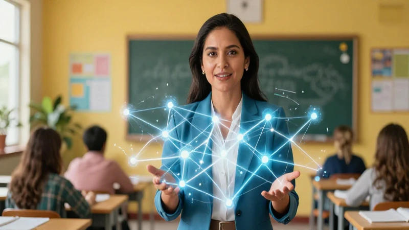 Formación docente: clave para el éxito en la nueva escuela mexicana 4 Educadora mexicana ilustrada en vibrante espacio de conocimiento