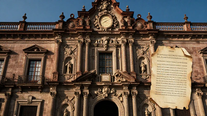 Formas de gobierno en México: historia, características y actualidad 3 Fachada colonial mexicana con drama e historia