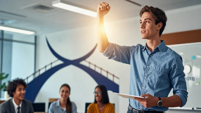 Educador brillante cruza un símbolo de resiliencia moderna