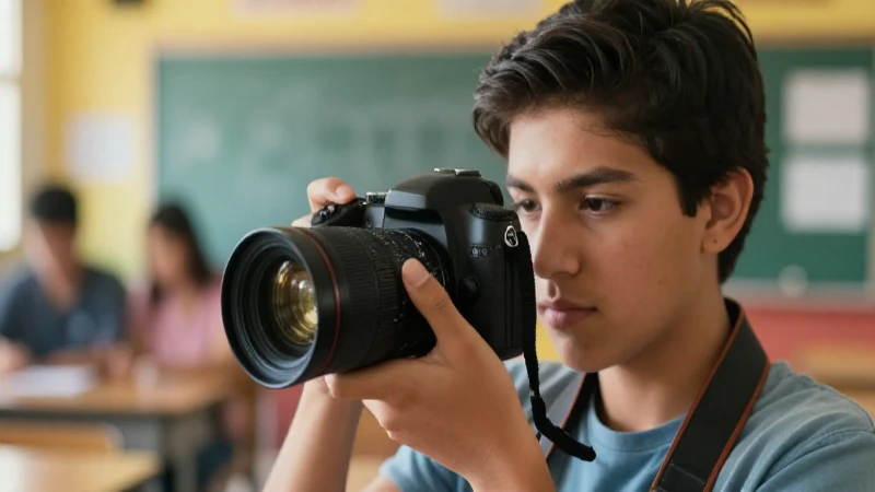 Estudiante mexicano con cámara en clase