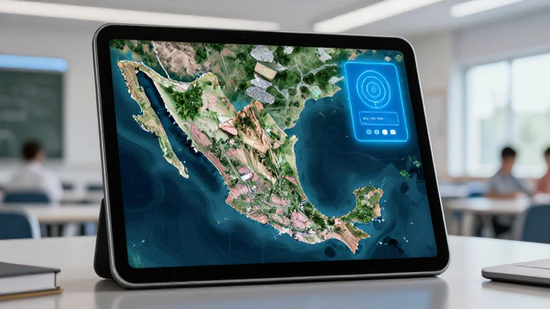Fotografía Satelital: Usos en Imágenes y GPS - Aprende Más 9 Tablet educativa con mapa satélite de México