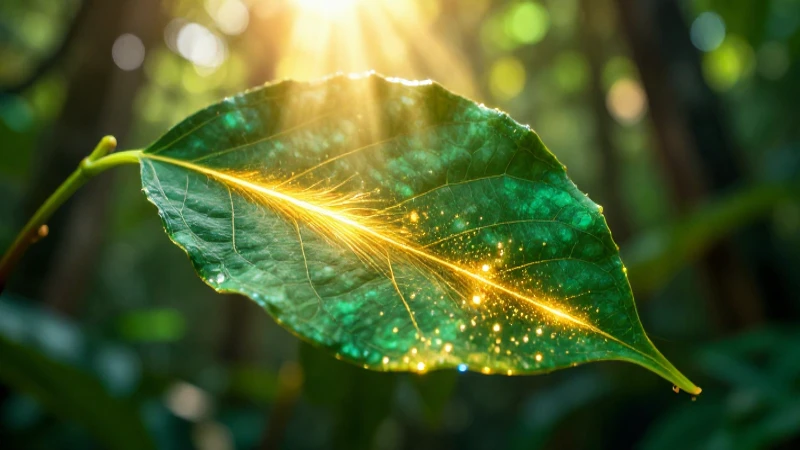 Luz dorada alimenta la hoja verde