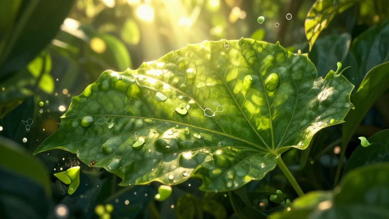 Hoja verde detallada con luz dorada