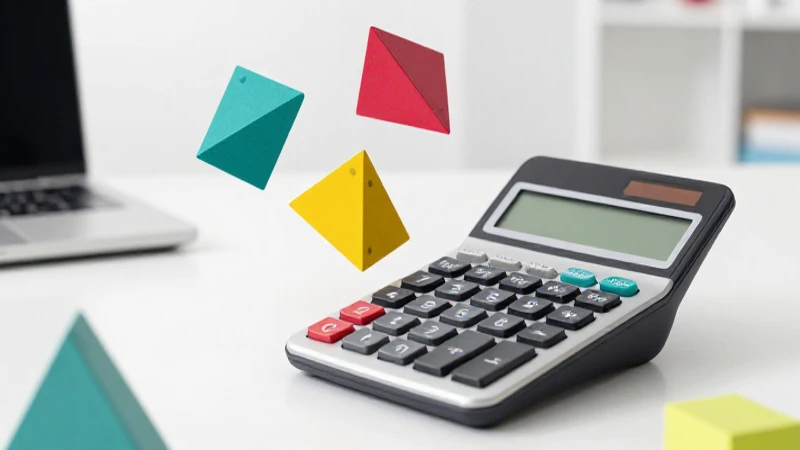 Calculadora moderna rodeada de geometría vibrante