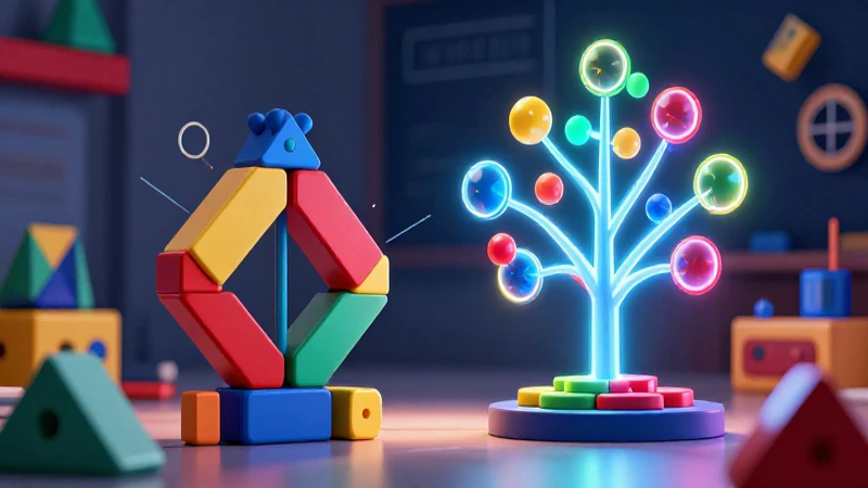 Renders 3D educativos de fracciones con árbol de factores