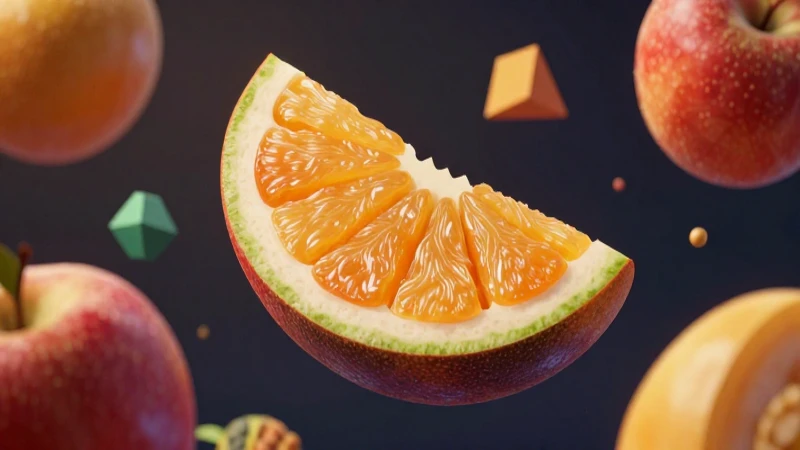 Fruta vibrante con formas abstractas ilustradas académicamente
