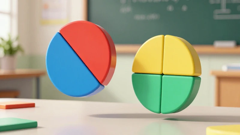 Fracciones equivalentes: ejemplos visuales y dibujos 3 Modelos geométricos flotantes ilustrados con estilo educativo