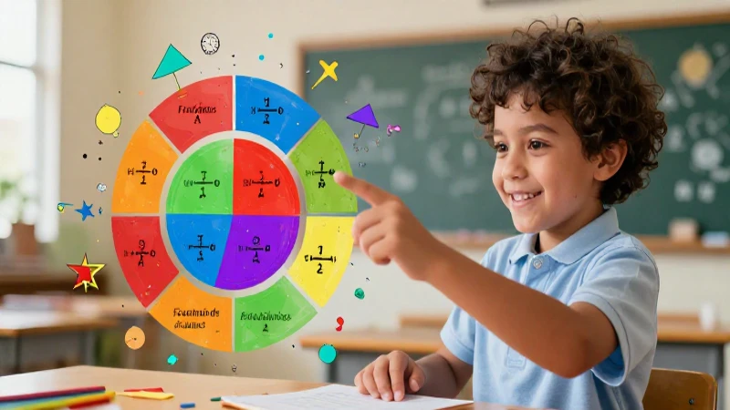 Estudiante sonriente aprende fracciones con estilo moderno