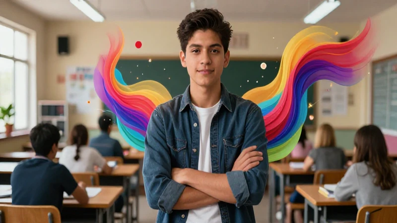 Estudiante mexicano confiado en aula moderna