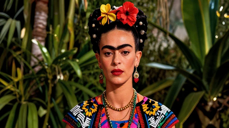Frida Kahlo: vida, obras, características y su legado eterno 4 Retrato vibrante de Frida Kahlo con estilo cinematográfico