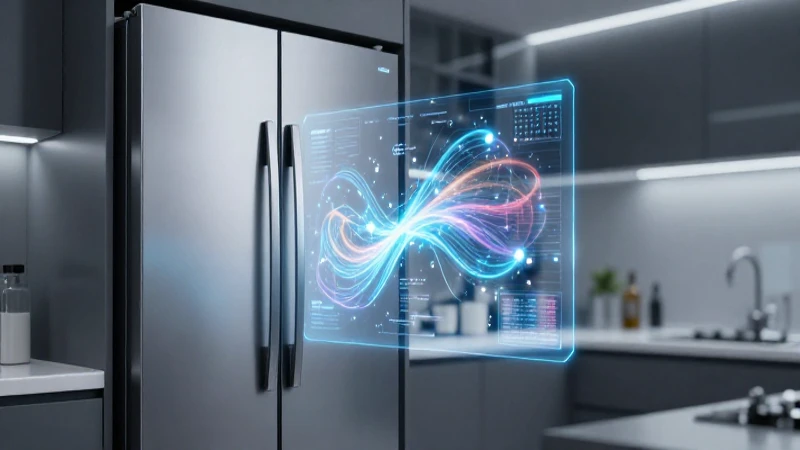 Frigoríficos: definición, concepto y su importancia hoy 8 Refrigerador futurista con visualización de datos y energía