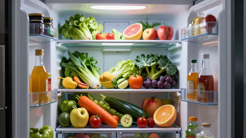 Frigoríficos: definición, concepto y su importancia hoy 5 Ilustración vibrante de alimentos frescos y detallados