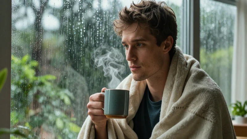 Retrato realista y acogedor frente a la lluvia