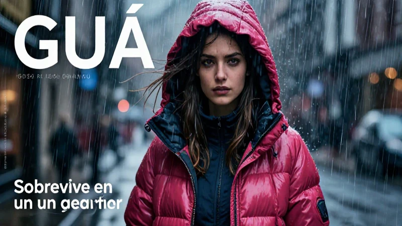 Mujer elegante bajo lluvia en Guía
