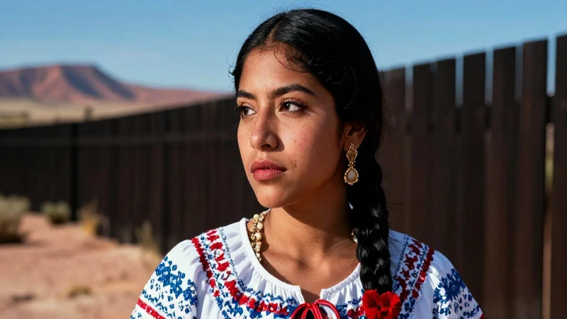 Las fronteras artificiales de México: un análisis del impacto social 3 Joven mexicana frente a frontera desértica con luz dramática