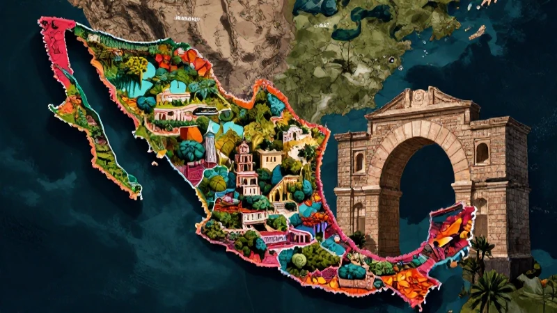 Explora las Fronteras de México: Guía completa con mapas y datos intrigantes 7 Mapa estilizado dramático de México
