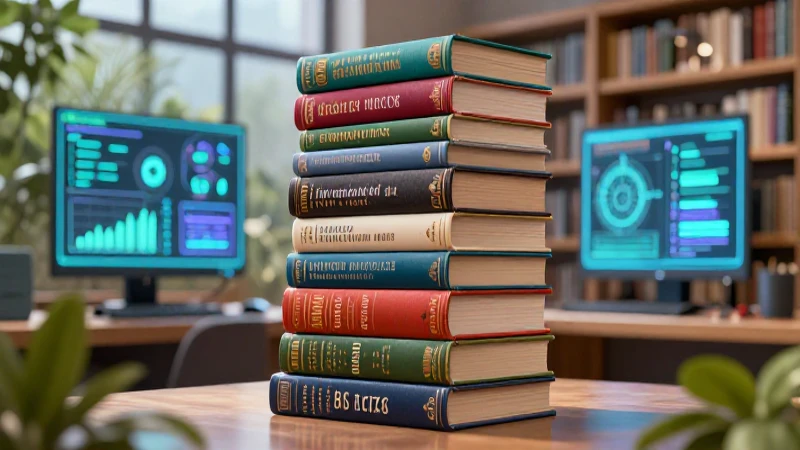 Biblioteca académica moderna con libros y datos
