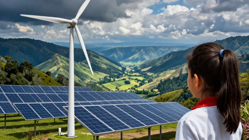 Fuentes de energía: Explorando las energías sostenibles 4 Estudiante aprende energía limpia en paisaje vibrante