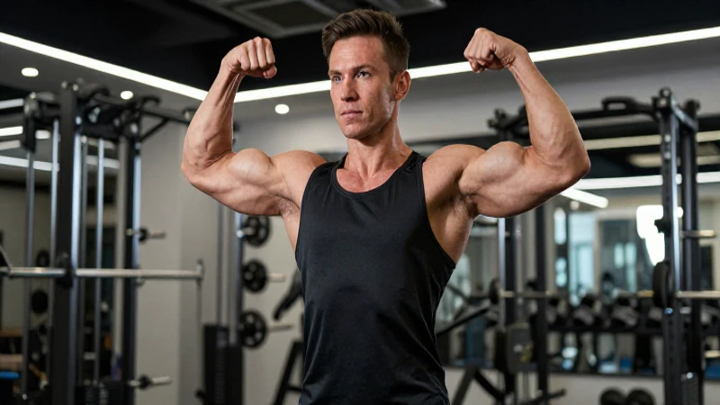 Atlética figura muscular en entorno fitness moderno