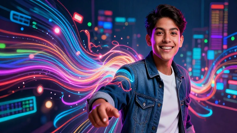 Estudiante mexicano vibrante con flujo digital