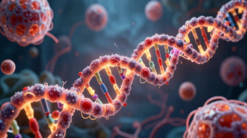 Célula biológica detallada con ADN brillante