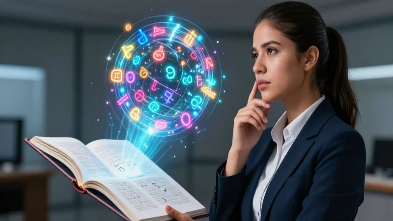 Estudiante contempla símbolos lingüísticos avanzados