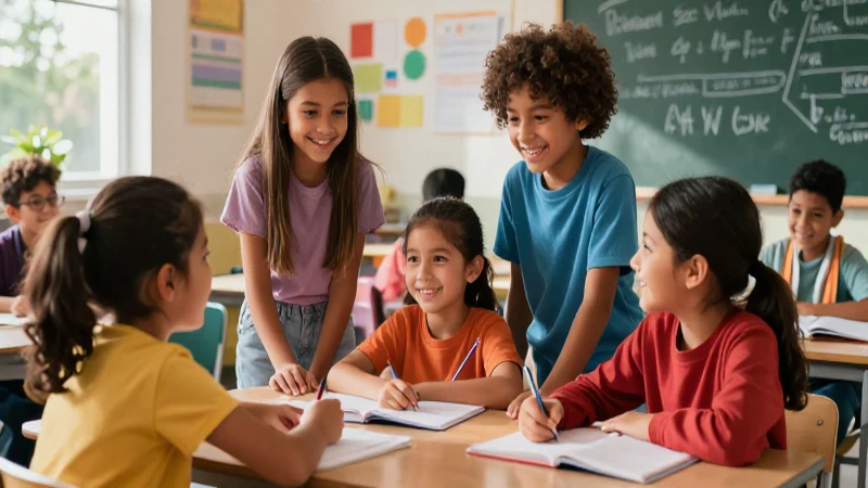 Fundación Crecer: Impacto de Crecer con Todos en Chile 3 Niños colaborando felices en aula moderna