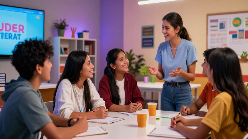 Alumnos mexicanos aprendiendo con maestra