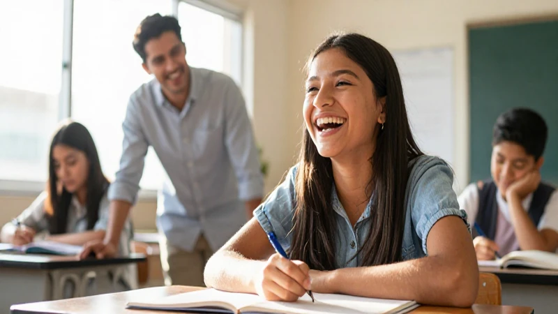 Cómo transforma la Fundación Oportunidad vidas con educación 3 Estudiante sonriente y profesor inspirador